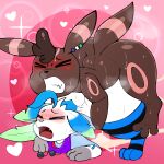 1:1 ambiguous_gender ambiguous_penetration blush bodily_fluids clothing cum cum_inside doggystyle ear_piercing eeveelution eyes_closed fan_character feral from_behind_position generation_2_pokemon generation_4_pokemon genital_fluids heart_symbol hi_res leafeon legwear looking_pleasured male male_(lore) nintendo open_mouth orgasm penetration piercing pokemon pokemon_(species) puff_(softestpuffss) scarf sex softestpuffss sweat thigh_highs umbreon