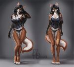 2026 anthro big_breasts biped breasts bustier canid canine canis claws clothed clothed_anthro clothed_female clothing countershade_torso countershading digital_drawing_(artwork) digital_media_(artwork) domestic_dog elvofirida feet female fingers fishnet_clothing front_view fur hair looking_at_viewer mammal nipple_outline panties pinup pose simple_background solo standing tail toes underwear