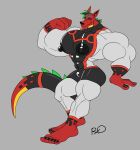 2023 abs american_dragon:_jake_long android anthro barefoot big_nipples black_nipples clothing colored_nails colored_toenails disney dragon european_mythology exposed_brain feet hi_res jake_long machine male muscular muscular_anthro muscular_male mythological_creature mythological_scalie mythology nails navel nipples non-mammal_nipples pecs plantigrade red_body red_skin robot rxq scalie signature skinsuit solo tail tight_clothing toenails toes vein western_dragon