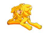 absurd_res blue_eyes bodily_fluids butt canid canine canis domestic_dog duo eulipotyphlan floppy_ears french_kissing fur hedgehog hi_res kissing licking male male/male mammal nude outlined pinup pose saliva sega sonic_the_hedgehog_(series) sweat sweaty_butt tongue xxkenthewolfxx yellow_body yellow_fur