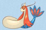 2023 absurd_res ambiguous_feral ambiguous_gender antennae_(anatomy) black_eyes blue_background blue_body blue_fin blue_scales blue_tail_fin blush blush_lines colored eyelashes feral fin full-length_portrait generation_3_pokemon hair hi_res looking_away milotic momensarada multicolored_tail nintendo pokemon pokemon_(species) portrait pupils red_antennae red_body red_hair red_scales red_sclera red_tail_fin scales serpentine simple_background solo tail tail_fin tan_body