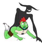 ahegao black_body bodily_fluids bottomwear buppy_boyer buppyboy420 clothing demon doggystyle drooling duo ferb_(fernalope) footwear from_behind_position grabbing_sheets green_body green_skin hair heart_eyes heart_symbol horn humanoid looking_pleasured lucereth_(sinner_maker) male male/male mohawk monster not_furry_focus ogre red_hair saliva sex shirt shorts sinner_maker size_difference socks tongue tongue_out topwear white_clothing white_shirt white_topwear
