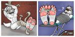 5_toes abs absurd_res angry ankles_tied anthro areola balls bdsm blindfold bondage bound brush canid canine canis collar collar_only comic digital_media_(artwork) eye_patch eyewear feet fingers foot_focus fur gag gagged genitals hands_tied hi_res humanoid_feet improvised_gag legs_tied lying male mammal nipples nude on_back pawpads pecs plantigrade simple_background soles solo tail tape tape_bondage teeth toes toothbrush usb_cable wolf wu_capy