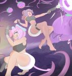 absurd_res baby_bottle battle classy_(classyshrimp) classyshrimp clean_diaper clothed clothing demon diaper duo explosives felid feline female female_humanoid grenade grenade_pin gun hair hi_res holding_diaper horn humanoid mammal pink_hair purple_hair ranged_weapon shrimp_(classyshrimp) tail tentacles touching_diaper weapon wearing_diaper