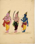 19th_century ancient_art angada anthro armlet asian_mythology bear belly bracelet clothed clothed_anthro clothed_male clothing crown ear_piercing ear_ring facial_hair feet gem gouache_(artwork) group headgear hi_res hindu_mythology hinduism holding_melee_weapon holding_object holding_staff holding_sword holding_weapon humanoid_feet humanoid_hands indian_clothing jambavan jewelry male male_anthro mammal melee_weapon mustache mythology navel necklace painting_(artwork) pattern_clothing pearl_(gem) pearl_necklace pelvic_curtain piercing plantigrade primate religion ring_piercing scimitar shawl side_view simple_background slightly_chubby slightly_chubby_anthro slightly_chubby_male staff standing sugriva sword topless topless_anthro topless_male traditional_media_(artwork) traditional_painting_(artwork) trio unknown_artist weapon