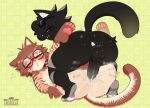 anal anal_penetration anthro anus apa_(apakingg) balls big_butt black_body black_fur bodily_fluids butt cum cum_splatter domestic_cat drunkrussianman duo eyewear facial_scar felid feline felis from_front_position fur genital_fluids genitals glasses hair heart_eyes heart_symbol hi_res humanoid_genitalia javi_(blackcatjavi) looking_pleasured male male/male male_penetrated male_penetrating male_penetrating_male mammal mating_press multicolored_body multicolored_fur nude pawpads penetration plap precum scar sex simple_background tail tan_body tan_fur