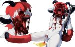 absurd_res animal_genitalia anthro blood bodily_fluids bovid boxwater caprine death decapitation genital_fluids genital_slit genitals gore gun guts hi_res horn male mammal organs ranged_weapon severed_body_part severed_head shotgun simple_background snuff solo statera_(boxwater) urine weapon