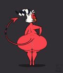 2026 alternate_version_at_source artist_logo big_butt black_background black_eyes black_horn body_hair butt butt_hair butt_squish calorie colored demon digital_media_(artwork) femboy flat_colors hair hand_on_butt hand_on_own_butt hellaverse helluva_boss horn huge_butt humanoid imp logo looking_at_viewer looking_back looking_back_at_viewer male moxxie_(helluva_boss) not_furry rear_view red_body red_skin red_tail shortstack shortstack_male simple_background solo spade_tail squish striped_horn stripes tail teeth white_hair white_horn yellow_sclera