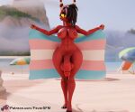 2024 2_horns 3d_(artwork) 5_fingers areola ball balls beach beach_ball beach_chair beach_umbrella big_balls big_breasts big_penis black_hair breasts demon digital_media_(artwork) eye_scar eyebrows facial_scar feversfm fingers flag flag_(object) genitals glans gynomorph hair hair_over_eye hellaverse helluva_boss hi_res holding_flag holding_object hooves horn humanoid_genitalia humanoid_penis imp inflatable intersex lgbt_pride navel nipple_piercing nipple_ring nipples nude nude_gynomorph outside parasol penis piercing pride_color_flag pride_colors red_areola red_balls red_body red_breasts red_glans red_nipples red_penis red_skin ring_piercing sallie_may_(helluva_boss) sand scar solo standing text trans_(lore) trans_woman_(lore) transgender_pride_colors url vein veiny_penis yellow_sclera