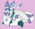 absurd_res anal anal_knotting anal_penetration animal_genitalia balls blush bodily_fluids clothing duo eeveelution fan_character feral from_front_position generation_1_pokemon generation_6_pokemon genitals hi_res kerchief kissing knot_root knotting legwear lying male male/male missionary_position nintendo on_back pawpads paws penetration penis pokemon pokemon_(species) porldraws saliva saliva_string sex sheath simple_background sylveon thigh_highs tongue vulpix