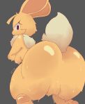 anthro back_boob big_butt big_ears bodily_fluids breasts butt caffie featureless_crotch female furry_ears gaku_gaku glistening glistening_body grey_background hi_res humanoid lagomorph leporid looking_at_viewer looking_back looking_back_at_viewer mammal nude presenting presenting_hindquarters rabbit scut_tail short_tail simple_background solo tail