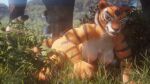 16:9 3d_(artwork) anthro areola blue_eyes breasts cheek_tuft countershading crouching dereck_(johnwulffe) digital_media_(artwork) dragon dreamworks duo facial_markings facial_tuft felid feline felis female female_focus forest forest_background fur grass grin head_markings hi_res hiding hiding_behind_object johnwulffe kung_fu_panda light looking_at_viewer male mammal markings master_tigress medium_breasts mythological_creature mythological_scalie mythology nipples nude offscreen_male orange_body orange_fur outside pantherine pink_nipples plant red_eyes sagging_breasts scalie smile solo striped_body striped_fur stripes sunlight tail teeth_showing tiger tree tuft whiskers white_body widescreen yellow_sclera
