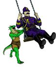 anthro belt belt_buckle belt_pouch boots buckle chain claws clothing deadlock_(game) duo european_mythology facial_hair female footwear gorgon greek_mythology green_body hi_res human key male male/female mammal mustache mythology overalls police police_uniform postto pushing reptile romantic scalie shoes smile snake swing tail teeth teeth_showing toe_claws traditional_media_(artwork) uniform valve vyper_(deadlock) warden_(deadlock) wood