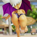 1:1 2024 3d_(artwork) anthro back_boob back_wings barefoot bat beach big_breasts big_butt bikini bikini_bottom bikini_bottom_only blurred_background breasts butt clothed clothing detailed_background digital_media_(artwork) feet female glistening glistening_body glistening_skin hair hairless_body hi_res light_body light_skin lpyro9 mammal membrane_(anatomy) membranous_wings plantigrade purple_bikini purple_bikini_bottom purple_clothing purple_swimwear rear_view rouge_the_bat running sega solo sonic_the_hedgehog_(series) swimwear thick_thighs topless topless_anthro topless_female two-piece_swimsuit white_hair wide_hips wings