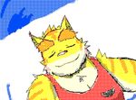  anthro clothing eyes_closed feline mammal morenatsu muscles plain_background smile tiger torahiko_ooshima 