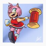 2026 5_fingers amy_rose anthro biped blue_background boots border breasts clothed clothed_anthro clothed_female clothing dated dress eulipotyphlan eyelashes female female_anthro fingers footwear fur gloves green_eyes grey_boots grey_clothing grey_footwear hair hammer handwear head_tuft hedgehog hi_res holding_hammer holding_object holding_tool mammal medium_breasts multicolored_body multicolored_clothing multicolored_dress one_eye_closed open_mouth open_smile pink_body pink_ears pink_fur pink_hair pink_tail pink_tongue plantigrade pointy_ears prick_ears pupils red_boots red_clothing red_dress red_footwear sega shoes short_hair signature simple_background sleeveless_dress smile solo sonic_the_hedgehog_(series) tail tail_under_skirt tan_body tan_inner_ear teeth tomaruchi tongue tools tuft two_tone_body two_tone_clothing two_tone_dress white_boots white_border white_clothing white_dress white_footwear white_gloves white_handwear