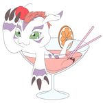  ambiguous_gender claws cocktail digimon drink fangs feral fruit glass gomamon liquid long_ears mohawk partially_submerged plain_background seal 天音 