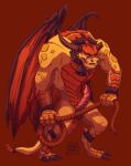 3_toes activision anthro balls barazoku biceps boris_(spyro) bracelet broken_horn claws collar cowbell dragon feet genitals hi_res horn jewelry licking licking_lips male mythological_creature mythological_scalie mythology orange_body orange_scales penis rescued_dragons_(spyro) rips_(artist) rope scales scalie simple_background solo spiked_collar spikes spyro_the_dragon standing tail teeth toes tongue tongue_out underbite vein veiny_penis wings yellow_body