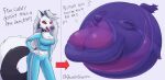 2026 alternative_fashion anthro artist_name before_and_after belly belly_expansion big_belly big_breasts big_cheeks black_ears black_eyebrows black_eyes black_tail blue_bottomwear blue_clothing blue_pants blue_shirt blue_topwear blue_tracksuit blueberry_inflation body_inflation bottomwear breast_expansion breasts canid canid_demon canine changing_color cheek_expansion clothing colored demon digital_media_(artwork) english_text expansion eyebrows female goth grey_background grey_body grey_hair hair hand_on_hip hand_on_own_hip hellaverse hellhound helluva_boss hi_res huge_belly huge_breasts hyper hyper_belly hyper_breasts hyper_inflation immobile inflation jackiesquirrel looking_at_viewer loona_(helluva_boss) lying mammal multicolored_body mythological_canine mythological_creature mythology navel notched_ear on_front open_mouth pants pink_tongue purple_body purple_bottomwear purple_clothing purple_ears purple_hair purple_inner_ear purple_mouth purple_nose purple_pants purple_sclera purple_shirt purple_tail purple_tongue purple_topwear purple_tracksuit red_mouth red_sclera round_body shaded sharp_teeth shirt simple_background solo spherical_inflation standing sunken_head sunken_limbs swollen_cheeks tail talking_to_viewer teeth text three-quarter_view tight_clothing tongue topwear tracksuit turning_purple two_tone_body two_tone_tail white_body white_inner_ear white_tail