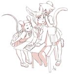  2015 aogami cat chair clothed clothing cub feline female footwear group hair hi_res lagomorph loli male mammal monochrome mouse necktie plain_background rabbit rodent schoolboy schoolgirl shoes shota whispering young 