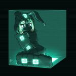 1:1 alodo_(artist) animal_humanoid bdsm black_latex blonde_hair bondage bound box container female glowing hair hood humanoid in_box in_container lagomorph lagomorph_humanoid latex latex_sleepsack leporid_humanoid light_body light_skin lock_symbol mammal mammal_humanoid muzupi_(character) muzzle_(object) muzzled rabbit_humanoid sleepsack solo zipper