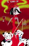 101_dalmatian_street 101_dalmatians 2026 absurd_res anniversary black_body black_fur black_hair black_mask black_nose black_spots canid canine canis clothing collar_belt cruella_(2021_film) cruella_de_vil dalmatian danukistudio delilah_(101_dalmatians) disney domestic_dog doug_(101_dalmatians) dress elderly_female female feral floppy_ears fur gloves group hair handwear heterochromatic_ears hi_res human male mammal markings multicolored_hair muzzle_(object) pink_inner_ear red_clothing red_dress red_gloves red_handwear smoking spots spotted_body spotted_fur trio two_tone_hair white_body white_fur white_hair