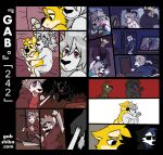 2026 abusive_relationship anthro back_scar ball_gag bandage bandaged_tail bau_husky beating bed black_clothing black_hoodie black_topwear blood bodily_fluids bovid bovine bruised bruised_eye canid canine canis cattle clothed clothing colored comic covering covering_eyes covering_face cuffs_(object) digital_drawing_(artwork) digital_media_(artwork) domestic_dog domestic_violence duo elion_(gabshiba) escape eyewear facial_piercing felid flashback fur furniture gab_(comic) gab_shiba gabshiba gag holding_knife holding_object hoodie hug hugging_another hugging_from_behind husky knife leg_scar lion lying lying_on_bed male male/male mammal mane nordic_sled_dog nose_piercing nose_ring nude on_bed on_side pantherine picture_frame piercing red_eyes ring_piercing running running_away scar scared self-harm shadow shadowy_figure shiba_inu spitz spooning sunglasses tail tail_grab thigh_scar thinking_about_another topwear trauma violence wearing_sunglasses white_body white_fur white_mane wrist_grab yellow_body yellow_fur