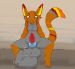 balls big_penis body_outline cock_vore fur genitals grey_body grey_fur hi_res male male_pred orange_body orange_fur penile penis sarek_aran_desian struggling struggling_prey vore