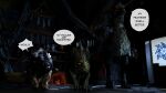 16:9 2026 3d_(artwork) 4k absurd_res ambiguous_gender angry beak bird_wyvern black_body black_fur blender_(artwork) blender_eevee_(artwork) blue_body blue_scales capcom claws cross-popping_vein detailed_background dialogue digital_media_(artwork) english_text envious fanged_wyvern feathers feral fluffy fluffy_chest fur glowing glowing_eyes green_body green_scales group half-closed_eyes hi_res inside ivorylagiacrus jagras looking_at_another monster_hunter mount/rider_relations narrowed_eyes pupils scales scalie seikret sharp_teeth slit_pupils smile speech_bubble standing teeth text trio tuft white_body white_fur widescreen wulg yellow_body yellow_eyes yellow_scales
