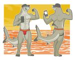 5_fingers 5_toes abs anthro aquatic areola arm_hair barefoot baseball_cap beard belly_hair biceps biped black_clothing black_fin black_hat black_headwear blacktip_reef_shark blue_eyewear blue_sunglasses body_hair bulge butt carcharhinus cellphone chest_hair clothing countershading deltoids dipstick_fins dorsal_fin electronics eyewear facial_hair feet fin fingers fish flexing flexing_bicep gills grey_areola grey_body grey_fin grey_nipples hat headgear headwear hi_res holding_cellphone holding_object holding_phone holding_smartphone humanoid_feet humanoid_hands jockstrap leg_hair male male_anthro multicolored_clothing multicolored_jockstrap multicolored_underwear muscular muscular_anthro muscular_male navel neck_gills nipples non-mammal_nipples outline pecs phone plantigrade red_clothing red_hat red_headwear red_jockstrap red_underwear reef_shark requiem_shark sea shark sharp_teeth sky smartphone smile smirk snarkysardine solo standing sun sunglasses sunset swimming_in_underwear tail tail_fin teeth toes two_tone_clothing two_tone_fin two_tone_hat two_tone_jockstrap two_tone_underwear underwear water white_outline yellow_clothing yellow_jockstrap yellow_sky yellow_underwear