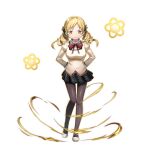  1girl anime_coloring arms_behind_back artist_request black_pantyhose black_skirt blonde_hair bow bowtie closed_mouth collared_shirt dot_nose drill_hair flower flower_hairpin full_body game_asset grand_summoners happy high_collar juliet_sleeves lace-trimmed_shirt lace-trimmed_sleeves lace_trim layered_sleeves long_hair long_sleeves looking_at_viewer mahou_shoujo_madoka_magica mahou_shoujo_madoka_magica_(anime) mary_janes miniskirt mitakihara_school_uniform official_art outline pantyhose plaid_clothes plaid_skirt pleated_skirt puffy_sleeves red_bow red_bowtie school_uniform shirt shoes skirt sleeve_cuffs smile smoke solo standing straight-on tareme tomoe_mami transparent_background twin_drills white_shoes yellow_eyes yellow_flower yellow_outline yellow_shirt 