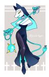  1girl aqua_headdress black_boots black_headdress black_pantyhose blush_stickers boots cable cable_tail capelet cat_girl colored_skin commentary_request cross deltarune electric_plug electric_plug_tail furry furry_female highres holding holding_whip latin_cross looking_at_viewer mechanical_tail nun nun_headdress official_alternate_costume outside_border pantyhose rayman_limbs side_slit smile solo spiked_ball tail tasque_manager twitter_username two-sided_fabric utdr_(toby_fox) whip white_capelet white_skin yuzuki_v 