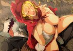  1girl animal banned_artist bestiality big_bad_wolf blonde_hair blush braid breasts cum cum_in_pussy dog formal furry hair_ribbon hetero large_breasts leaf little_red_riding_hood little_red_riding_hood_(grimm) lying necktie nipples on_back open_mouth penis ribbon sex short_hair suit thighhighs twin_braids vaginal viola_(seed) 