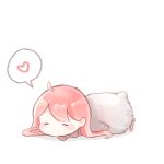  1girl ahoge animalization baby_animal bird black_bow black_bowtie blush_stickers bow bowtie chibi chinese_commentary closed_eyes commentary_request hair_spread_out head_only heart interruption_(echo-023) long_hair lying nikki_(nikki) nikki_(series) no_mouth on_stomach penguin penguin_chick pink_hair shadow shining_nikki simple_background sleeping solo speech_bubble spoken_heart traditional_bowtie white_background 