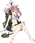  :q anklet bag barefoot bikini bracelet bunny cannon drew_(drew213g) fallen_down frills full_body hair_ornament handbag jewelry kantai_collection looking_at_viewer machinery navel official_art pink_eyes pink_hair sandals sazanami_(kantai_collection) school_uniform sitting skirt smile smoke solo sticker swimsuit tears tongue tongue_out torn_clothes torpedo transparent_background twintails 