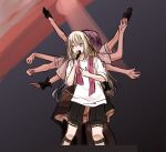  5girls amoris_(bang_dream!) ave_mujica_(bang_dream!) bang_dream! bang_dream!_it's_mygo!!!!! black_gloves black_pantyhose black_shorts black_wrist_cuffs blonde_hair blood blue_hair commentary_request doloris_(bang_dream!) gloves highres long_hair misumi_uika mortis_(bang_dream!) mortis_(costume)_(bang_dream!) multiple_girls obliques oblivionis_(bang_dream!) pantyhose purple_hair seine_(hanamukes) shirt shorts timoris_(bang_dream!) togawa_sakiko wakaba_mutsumi white_shirt wrist_cuffs yahata_umiri yuutenji_nyamu 