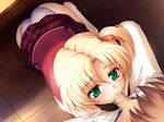  1girl all_fours artist_request blonde_hair blush censored character_request fellatio game_cg green_eyes maple_colors maple_colors_2 mutsuki_koume oral panties school_uniform short_hair skirt source_request toma_(asagayatei) under_table underwear 