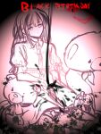  1girl bang_dream! bang_dream!_it's_mygo!!!!! commentary_request dress highres long_hair puffy_short_sleeves puffy_sleeves seine_(hanamukes) short_sleeves sitting sketch solo stuffed_animal stuffed_toy teddy_bear wakaba_mutsumi 