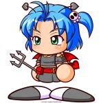  1girl antenna_hair artist_request belt black_shirt black_shoes black_skirt blue_hair commentary_request copyright_notice demon_girl demon_tail demon_wings fanny_pack green_eyes hair_ornament holding holding_polearm holding_weapon jikkyou_powerful_pro_yakyuu jikkyou_powerful_pro_yakyuu_(style) multicolored_shoes no_mouth official_art one_side_up polearm power_pro_appli rayman_limbs red_belt red_tail red_wings shirt shoes short_hair skirt skull_hair_ornament solo tachi-e tachibana_mizuki_(pawapro) tail trident two-tone_shoes weapon white_background white_shoes wings 