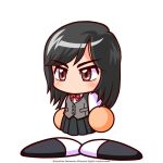  1girl artist_request black_hair black_shoes black_skirt bow bowtie brown_eyes commentary_request copyright_notice grey_vest jikkyou_powerful_pro_yakyuu jikkyou_powerful_pro_yakyuu_(style) kurosu_naruho long_hair multicolored_shoes no_mouth official_art pleated_skirt power_pro_appli rayman_limbs red_bow red_bowtie school_uniform shirt shoes skirt solo tachi-e two-tone_shoes vest white_background white_shirt white_shoes 
