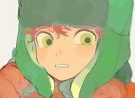  1boy commentary_request green_eyes green_hat hat hunupm kyle_broflovski light_blush looking_to_the_side male_focus orange_hair portrait solo south_park ushanka 