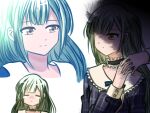  2girls bang_dream! bang_dream!_it's_mygo!!!!! black_choker choker closed_eyes commentary_request frilled_choker frills green_hair hair_ornament hairclip highres holding_hands long_hair multiple_girls seine_(hanamukes) togawa_sakiko wakaba_mutsumi yellow_eyes 