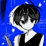  1boy antenna_hair black_eyes black_hair black_tank_top closed_mouth collarbone colored_skin commentary double-parted_bangs expressionless hair_between_eyes highres kesson_sora knife looking_at_viewer male_focus noose omori omori_(omori) short_hair solo tank_top white_skin 