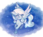  animal animal_focus baby_animal blind blue_eyes blue_hair blue_streaks borrowed_character cutie_mark feathered_wings flying foal full_body highres hua_wan_ni_de_hua_ni_de long_hair multicolored_hair my_little_pony my_little_pony:_friendship_is_magic no_humans original pegasus pony_(animal) snow snowdrop_(silly_filly_studios) snowflakes snowing solo streaked_hair white_hair wings 