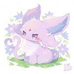  animal_focus closed_mouth commentary_request espeon fluffy forehead_jewel forked_tail full_body hartan highres no_humans pokemon pokemon_(creature) pokemon_focus purple_eyes purple_fur smile tail 