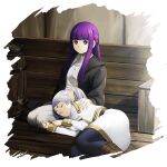  2girls artist_request barrel black_coat black_pantyhose boots brown_boots capelet carriage closed_eyes coat commentary dress earrings elf english_commentary fern_(sousou_no_frieren) frieren game_asset gold_trim grand_summoners grey_hair hand_on_another's_shoulder jewelry lap_pillow long_hair long_pointy_ears long_sleeves looking_at_viewer lying multiple_girls official_art on_side open_clothes open_coat pantyhose pointy_ears purple_eyes purple_hair sitting skirt sleeping smile sousou_no_frieren suitcase teardrop_earrings third-party_source transparent_background twintails vehicle_interior white_capelet white_dress white_skirt 
