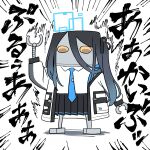  aris_(blue_archive) black_hair blew_andwhite blue_archive blue_necktie clothed_robot commentary_request cosplay full_body gradient_hair hair_between_eyes halo highres jacket long_hair long_hair_between_eyes mechazawa_shin'ichi multicolored_hair necktie rectangular_halo robot sakigake!!_cromartie_koukou school_uniform translation_request white_background white_jacket yellow_eyes 