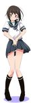  blush brown_hair fubuki_(kantai_collection) green_eyes kanoe kantai_collection long_hair panties pantyshot pantyshot_(standing) school_uniform serafuku socks solo standing underwear white_panties 