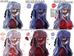  1girl absurdres bang_dream! bang_dream!_it's_mygo!!!!! black_mask black_ribbon blue_hair closed_mouth commentary_request hair_ribbon highres how_to long_hair mask masquerade_mask multiple_views oblivionis_(bang_dream!) ribbon seine_(hanamukes) sidelocks simple_background togawa_sakiko white_background yellow_eyes 