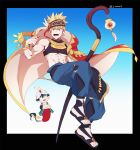  2boys abs absurdres alternate_costume ankle_strap arabian_clothes bakugou_katsuki bangle biceps black_border black_headband black_pants black_sandals black_shirt blonde_hair blue_background blue_hair blue_pants boku_no_hero_academia border bracelet bright_pupils brooch cape cape_grab check_clothing chibi clothes_grab clothing_cutout clothing_request colored_eyelashes commentary_request crop_top cropped_shirt crossed_arms detached_cape eyebrows_hidden_by_hair floating floating_cape freckles full_body gem genie ghost_tail gold_bracelet gradient_background green_pupils green_vest hair_between_eyes hanging_lantern harem_pants hat_feather headband headband_feathers highres j_nobu4 jewelry knees_up leg_cutout looking_at_another looking_at_viewer looking_up mage_staff male_focus midoriya_izuku mini_person miniboy multicolored_cape multiple_boys multiple_bracelets neck_ring open_mouth outside_border pale_skin pants partial_commentary peanut_mouth print_cape print_headband puffy_pants red_cape red_eyes red_gem red_pupils sandals shirt short_hair simple_background single_bare_arm single_bare_shoulder sleeveless sleeveless_shirt spiked_hair staff tight_clothes tight_shirt toned toned_male triangle_print tsurime turban turtleneck twitter_username two-sided_cape two-sided_fabric underpec usekh_collar very_big_eyes vest white_background white_turban wooden_staff 